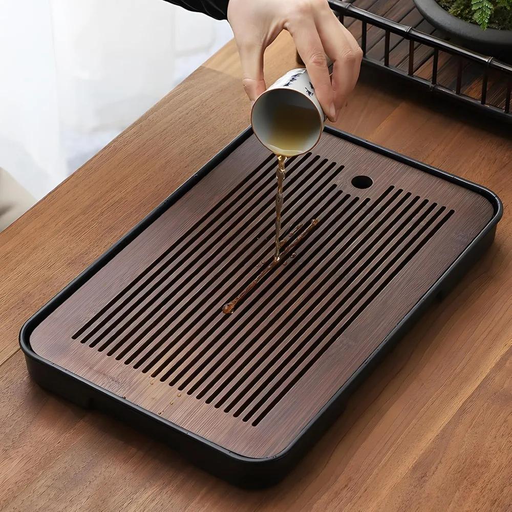 1 Piece Bamboo Tea Table Household Portable Detachable Kung Fu Bamboo Tea Tray Drain Tray Storage Dry Wet Dual Use Easy To Clean