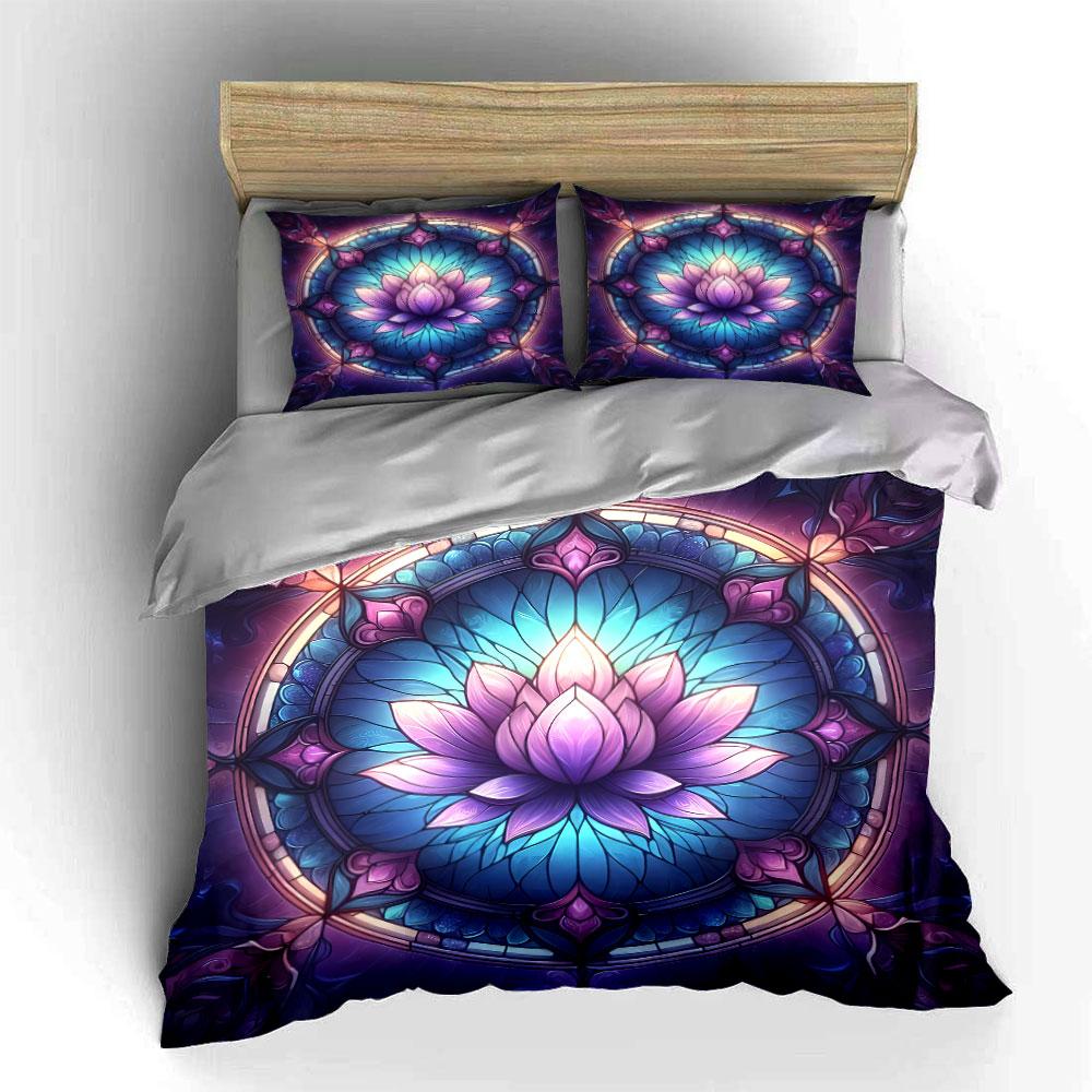 Colorful Mandala Lotus Decor Set Bedding Set with 1 Duvet Cover 2 Pillowcases Single Double King Queen, Gift
