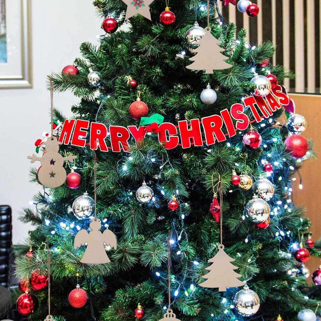 40pcs DIY Wooden Christmas Ornaments Blank Paintable Wood Chips for Christmas Tree with 10m Hemp Rope Crafts Decoration