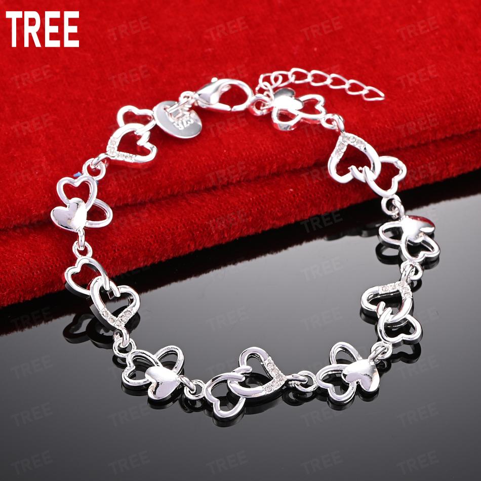 925 Sterling Silver Exquisite AAA Zircon Heart-Shaped Bracelet - Banquet Gift Jewelry 20cm