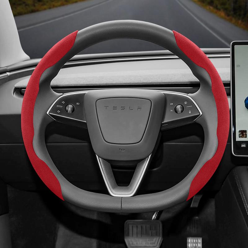 Suitable for Tesla Anti-Slip Buckle Segmented Suede Steering Wheel Cover Suitable for Model 3 Highland 2024 Y X S Juniper Cybertruck Accessories