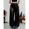 Women's Y2K Decorative Running Pants - Wide Legs, High Waist Shining Design, Black Street Style Casual Theme Event