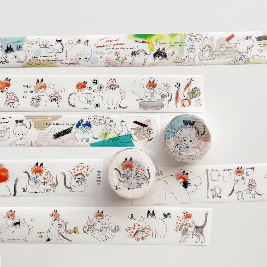 Complete Collection: Nekocha Washi Tape with Cute Witch Cat Doodles for Journaling & Collage