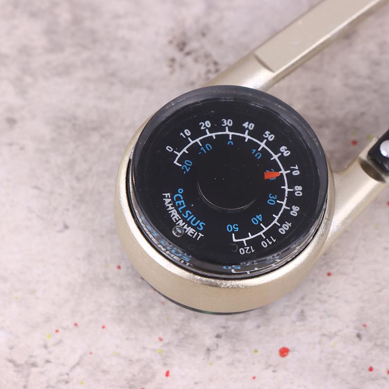 1Pc 3 In 1 Double Sided Mini Compass Carabiner Keychain With Compass Thermometer Outdoor Hiking Survival Zinc Alloy Key Ring