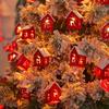 10LED Red Wooden House String Light Christmas Home Room Decoration Xmas Tree Hanging Ornaments 2026 New Year Party Kids Gifts