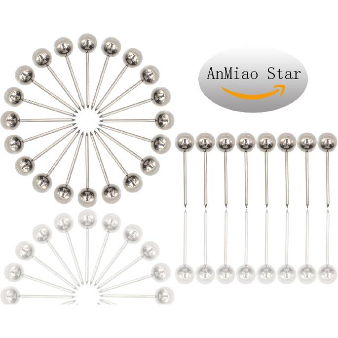 1/8 Inch Map Tacks, Push P, Plastic Round Head, Steel Point, 100-Count, Silver Colors