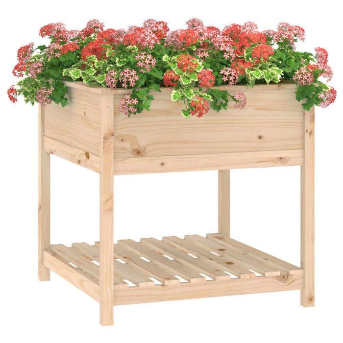 VidaXL Jardinière avec étagère 82,5x82,5x81 cm Bois massif de pin 823794