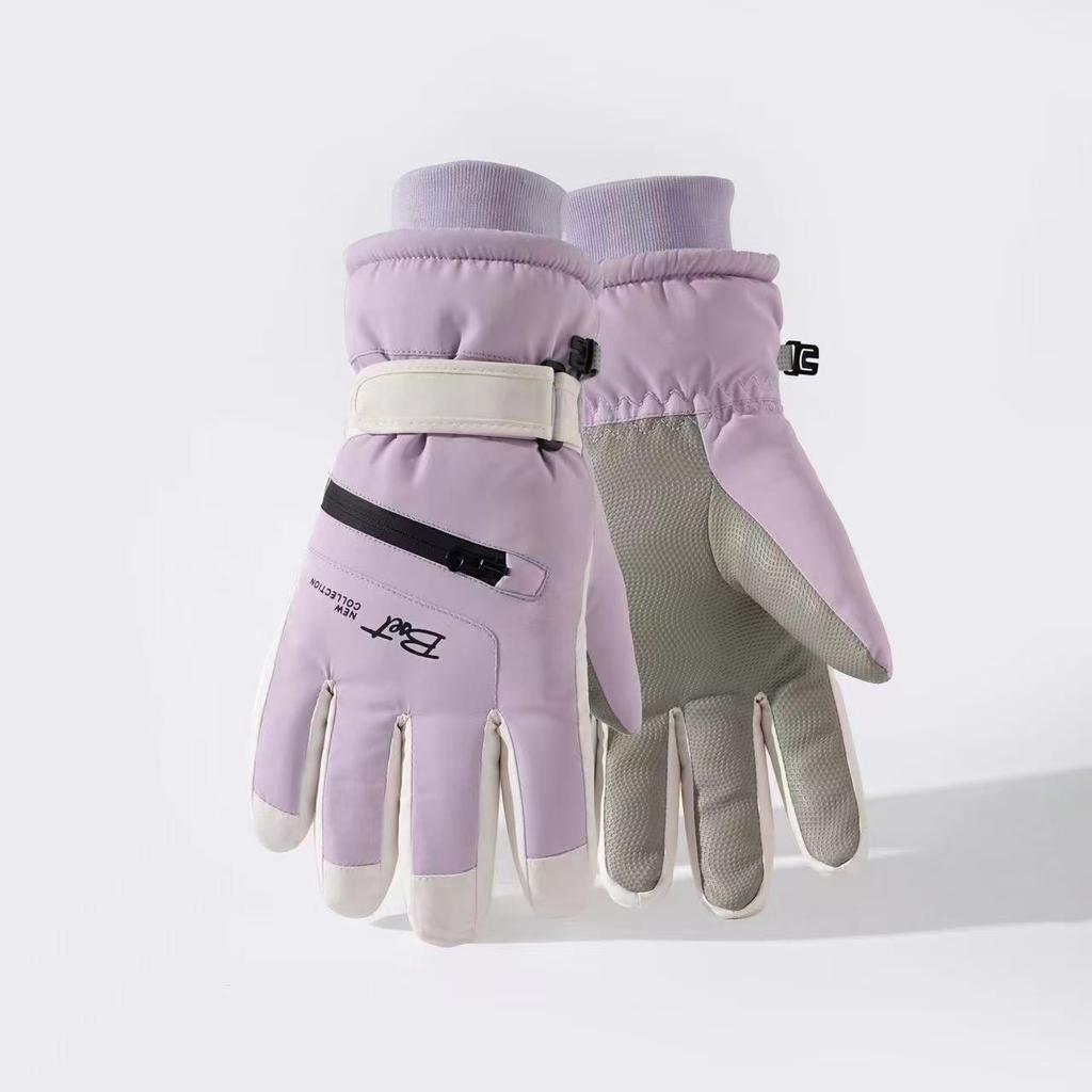 Customized Ski Gloves for Women's Outdoor Riding, Piled and Thickened, Non-slip, Anti-splashing, Windproof Sports, Warm Hands
