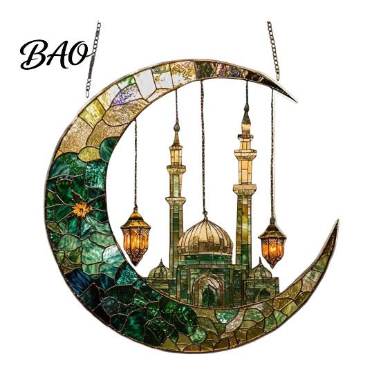 Sun Catcher Ornament 2D Acrylic Star Moon Lantern Suncatcher, Crescent Window Hanging Cute Pattern Suncatcher for Home, Patio, Garden, Ramadan Decor,
