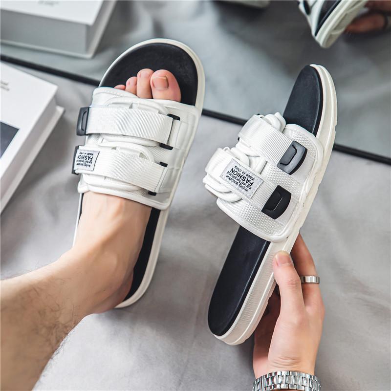 Trendy Slipper Flip-Flop Cushioned Bottom Indoor Everyday Slipper Non-skid Outdoor Slippers Men'S Summer Sandals Seaside Hook Loop