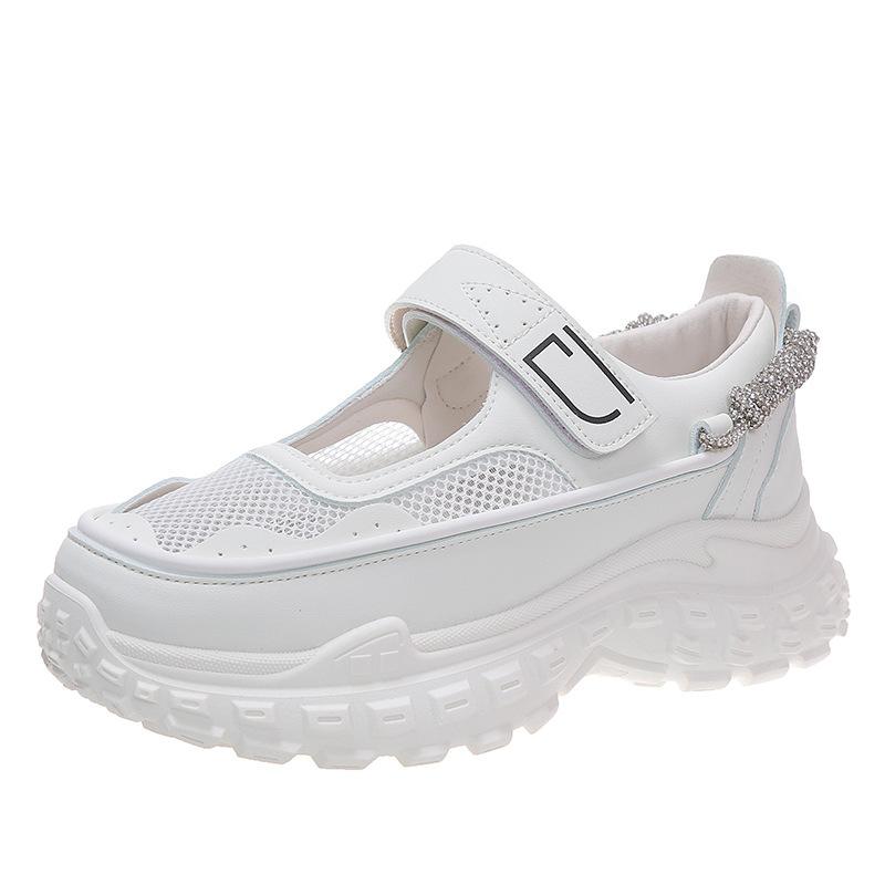 

Hollow Daddy Shoes Women s Sports Sandals 2025 Summer New Velcro Thick-soled Belt Drilled Mesh Breathable Casual Shoes 35