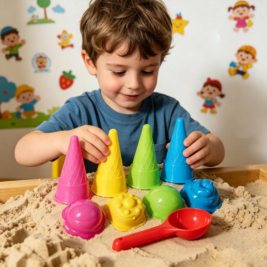 1 Set Eiscreme-Rollenspiel-Set für Kinder, Kunststoff-Spielzeug-Hörnchen und -Löffel, Rollenspiel-Küchenzubehör, Pädagogisches Geschenk für Jungen und Mädchen