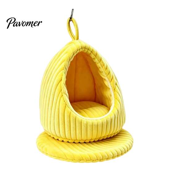 Detachable Bird Bed Hanging Parrot Nest Bed, Winter Striped Plush Water Drop Shape Warm Hideaway Cozy Cave with Removable Cushion, Cage Hammock