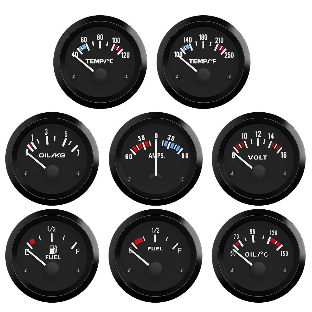 52MM Car Gauge: Voltage, Water Temp, Oil Temp, Oil Pressure, Oil Level, Current, Oil Float, 12V.