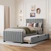 Bed 90 X 190 Cm, with Pull-out Bed, with Slatted Frame, Velour, Grey (without Mattress)