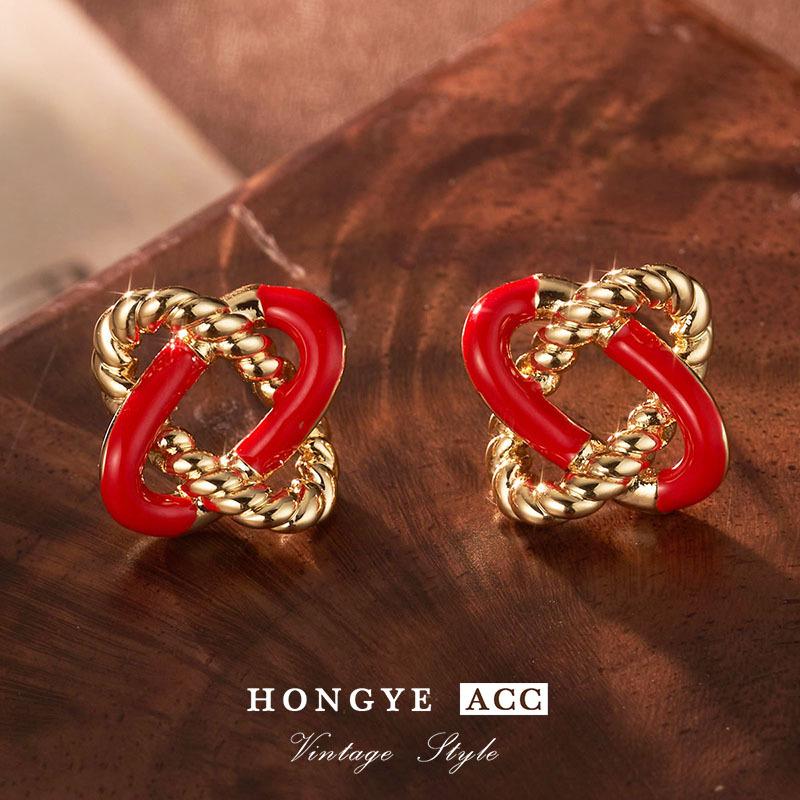 Two-Tone Braided Hollow Earrings: 925 Silver Needle, Light Luxury, Retro Style for Women