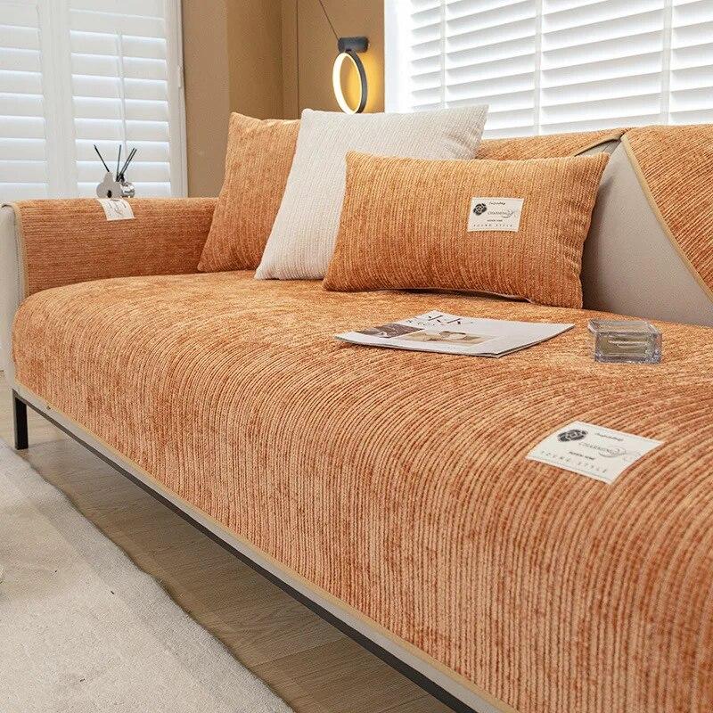 Hoogwaardige Vier Seizoenen Universele Bankhanddoek Voor Woonkamer Effen Kleur Chenille Bankovertrek Antislip Modulaire Bankhoes 90x120cm 1pcs