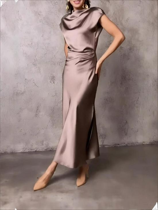 Elegant Satin One-Shoulder Fishtail Dress - Backless Slim Fit Design