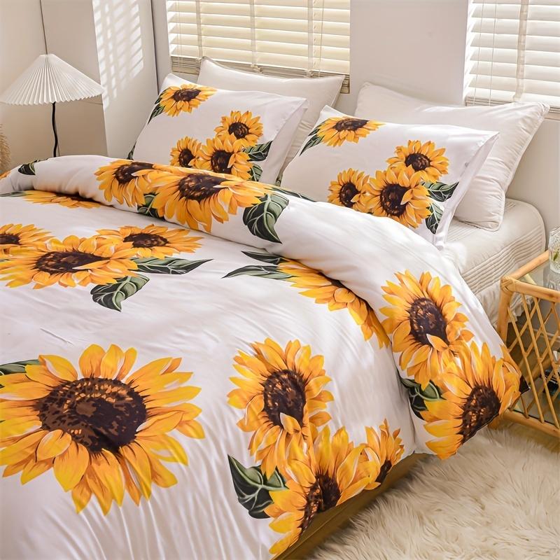 Sunflower Print Soft And Comfortable Duvet Cover Set For Bedroom And Guest Room - Includes 1 Duvet Cover And 2 Pillowcases )