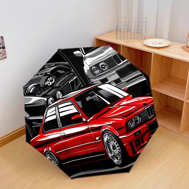 1 PC Automatic Folding Umbrella - Cool sports car Pattern, Portable & Foldable Design with 8 Ribs, Christmas Birthday Gifts