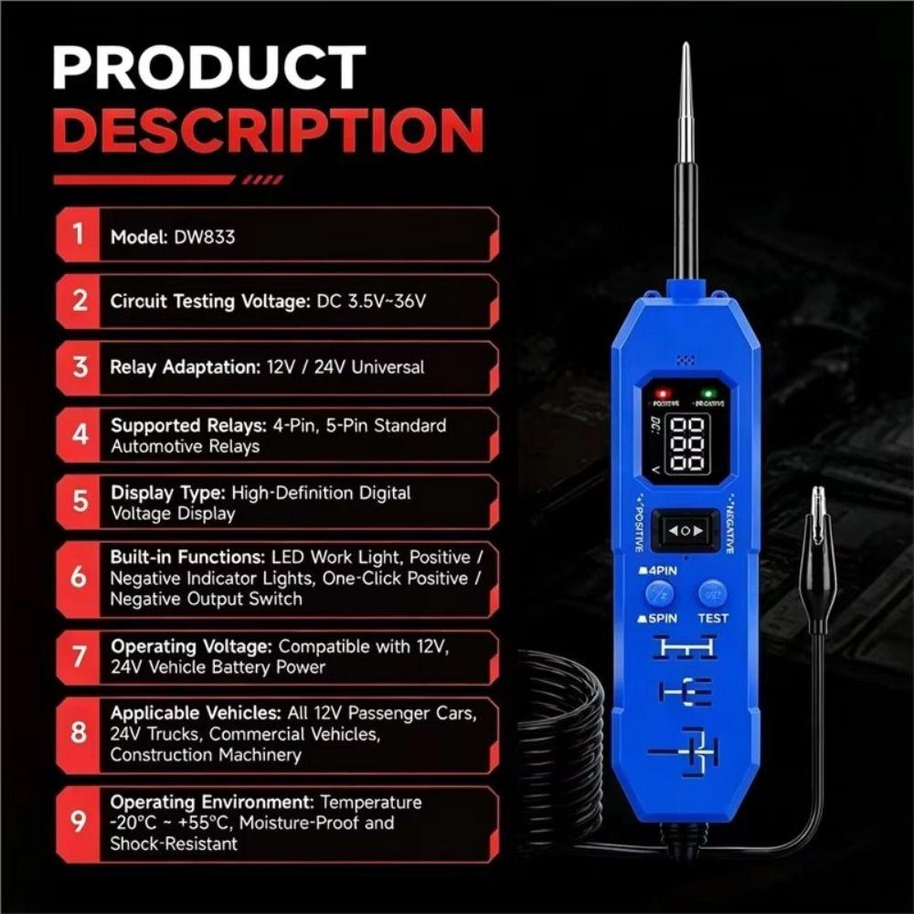 12V/24V Universal Multifunctional Car Circuit Tester DC Car Power Tester Fault Diagnosis
