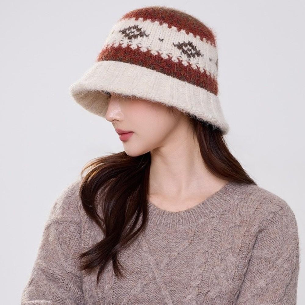 Warm Jacquard Knitted Hat Wool Jacquard Pattern Beanies Cute Knitted Fisherman Hat Winter