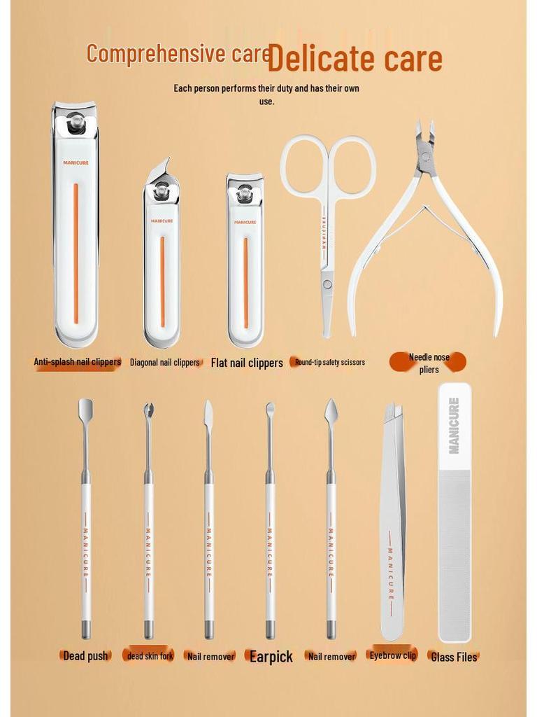 Premium Nail Care Set: High-Quality Manicure Tools with Angled Clippers, Scissors, and Cuticle Trimmers.