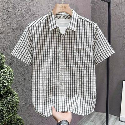 Men's Plaid Short Sleeve Fake Two-Piece Shirt Retro Casual Daily Top