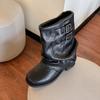 Hair~ Today's Popular Short Boots Women's Summer Leather Black Trouser Boots Thick-soled Small Short Boots