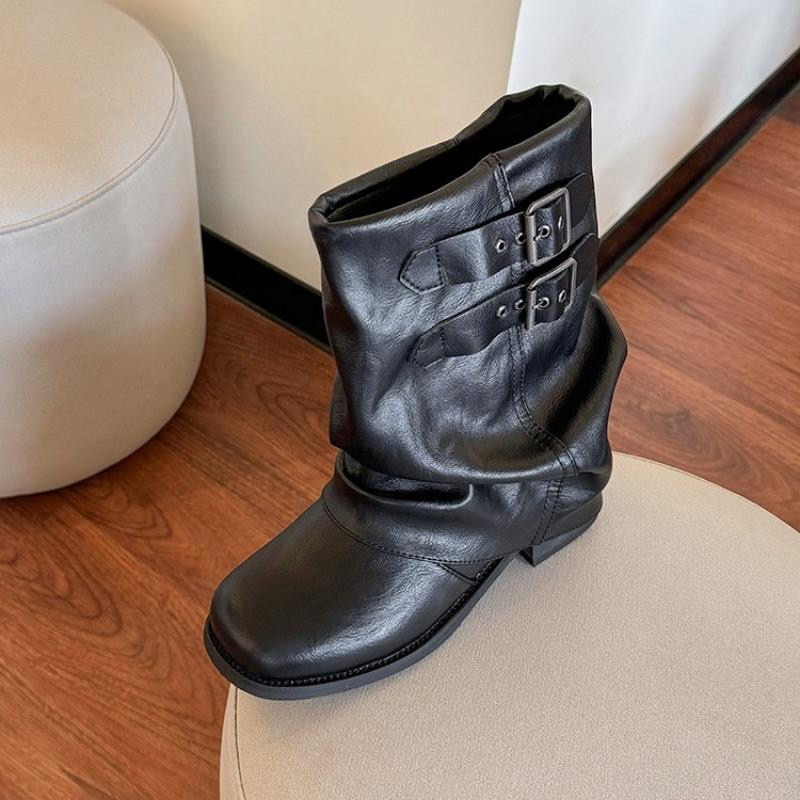 Hair~ Today's Popular Short Boots Women's Summer Leather Black Trouser Boots Thick-soled Small Short Boots