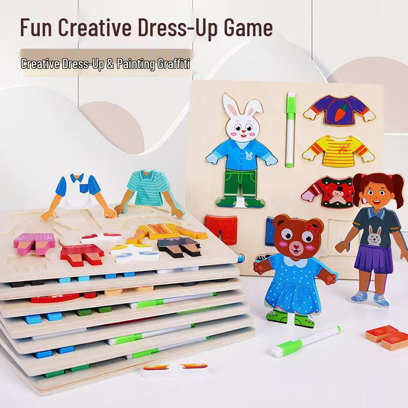 

3D Animal Dress-Up Puzzle Blocks: Educational Wooden Toy for Boys & Girls