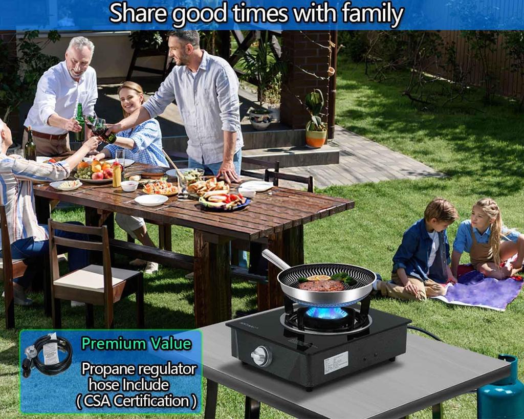 Propangas Kocher, Einzelbrenner, 15.000 BTU, Automatische Zündung, LPG Outdoor Kochen, Wohnmobil, Notfall