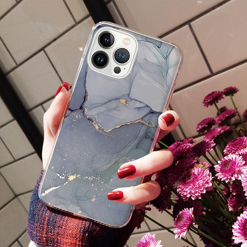Telefonfodral för iPhone 14 12 11 13 Pro Max Fodral Silikon Funda på iPhone 13Mini X XS Max XR 8 7 14 Plus färgad marmormålning