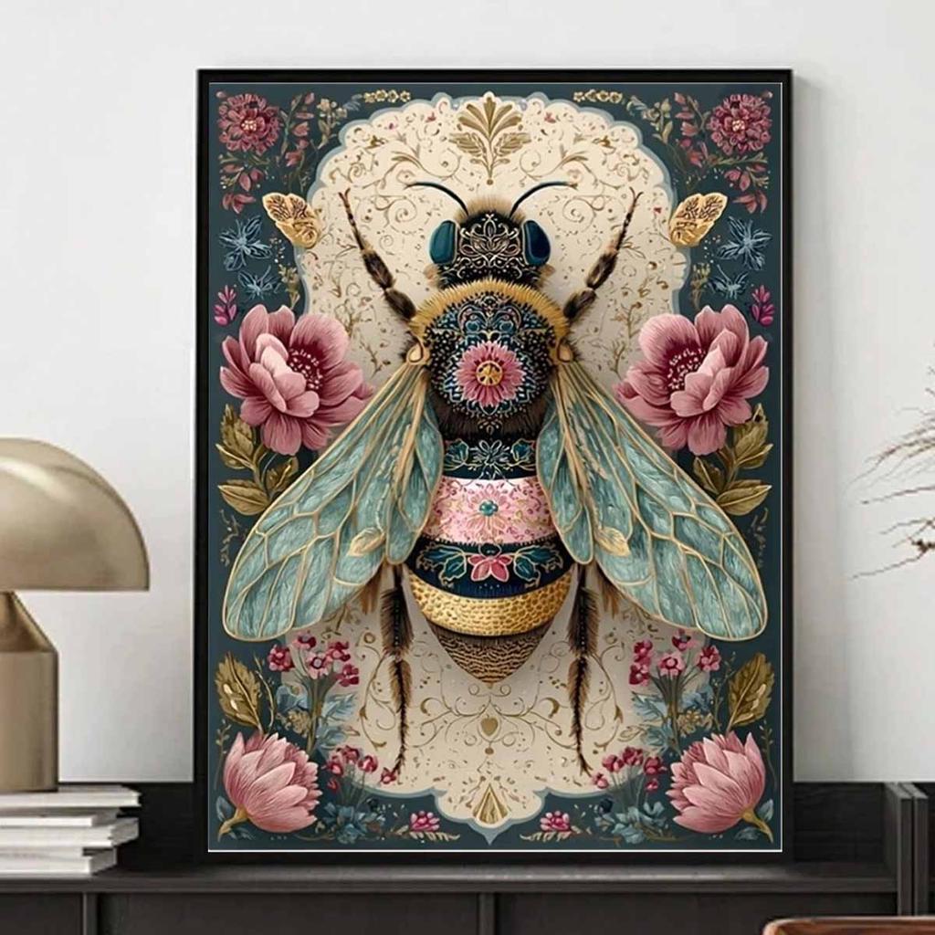 Diamond Painting Set Vintage Bee and Flowers DIY 5D Full Diamond Crafts for Home Wall Decoration