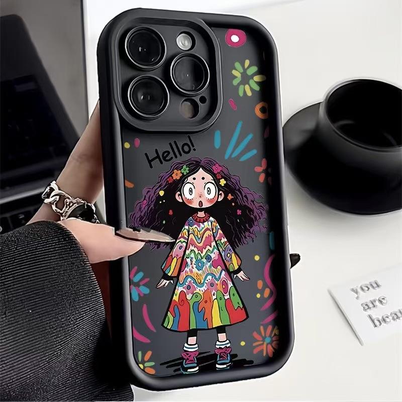 Curly Hair Girl Applies To Iphone16pro Mobile Phone Case Apple 15 Anti-drop 14 Cartoon 13promax New 16x