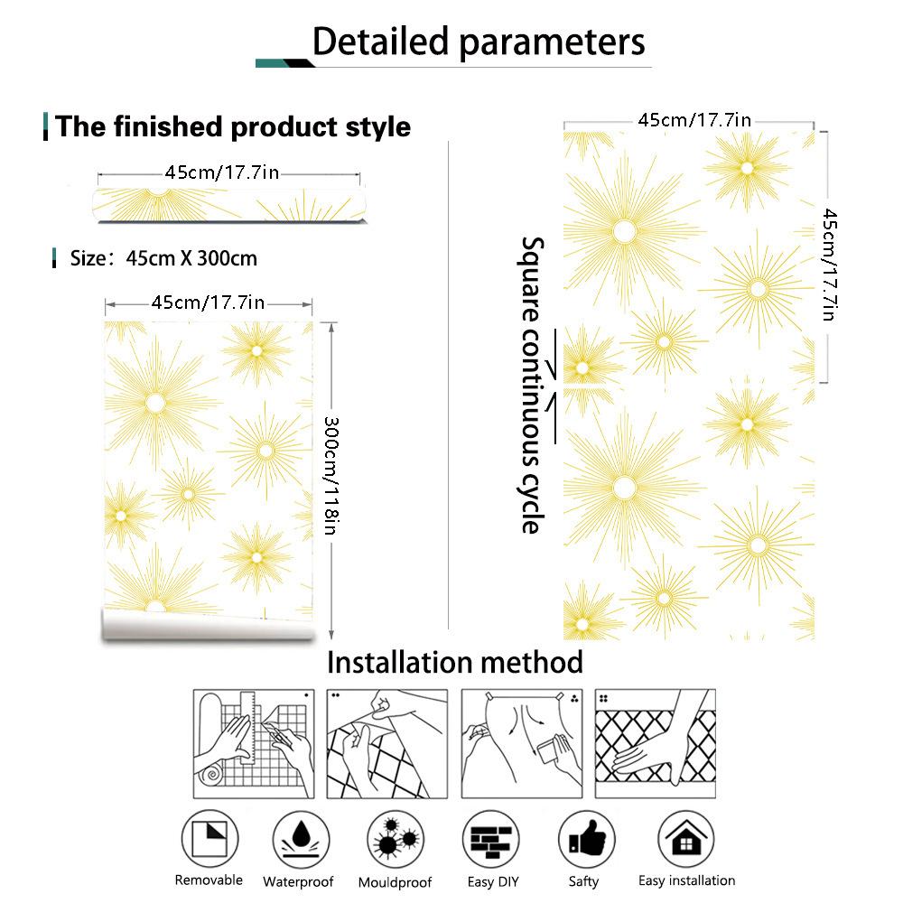 Peel and Stick Removable Wallpaper Celestial Sun Contact Paper Waterproof Boho Mural for Wall Bedroom Bathroom Cabinet Decor