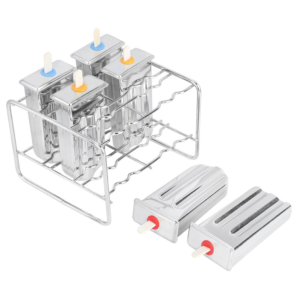 Formă pentru înghețată din oțel inoxidabil cu 6 cavități, instrument de făcut înghețată cu suport, perie de curățat pentru bucătărie