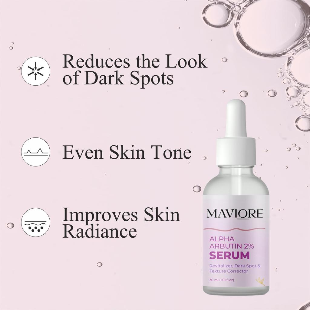 Maviore Alpha Arbutin 2% Serum, Revitalizer Dark Spot & Texture Corrector, 30ml