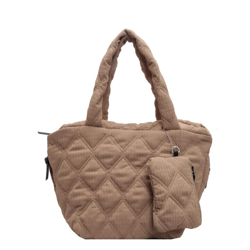 Women Quilted Shoulder Bag Large Capacity Diamond Grid Soft Padded Top-Handle Bag Travel Armpit Bag Space Cotton Tote Handbag