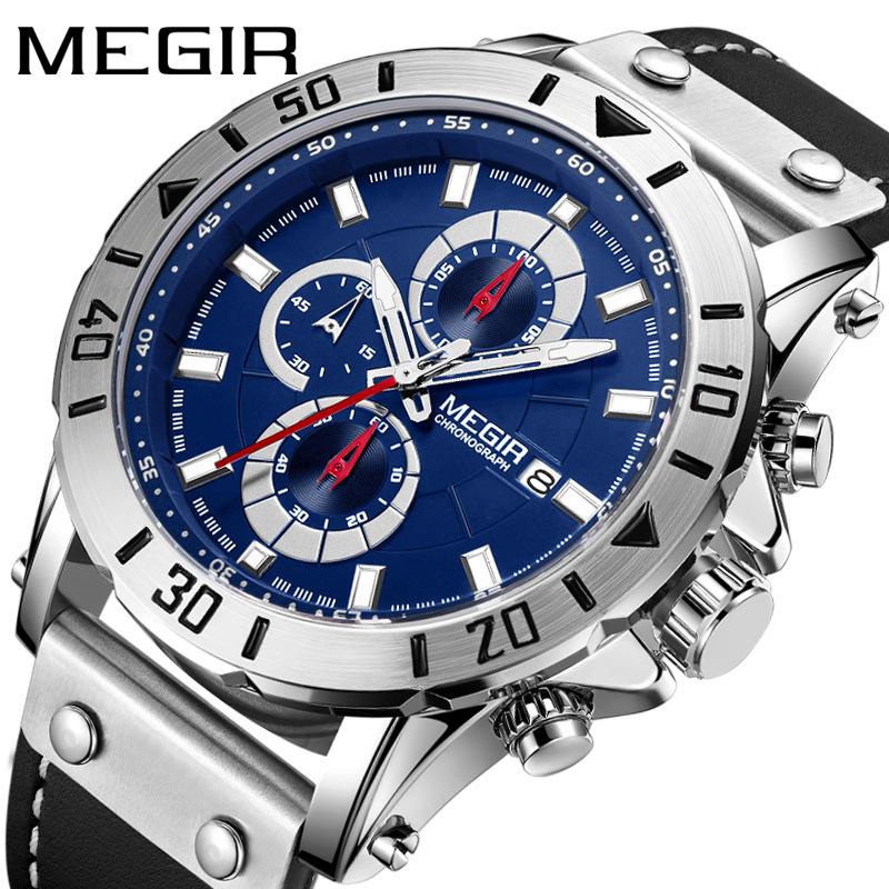 Watch Men'S Fashion Sports Three-Eye Timing Leather Versatile Men'S Quartz Watch 2081