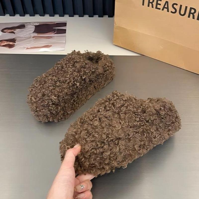 Chunky Platform Curly Plush Slide Slippers Women's 2026 Autumn Winter Warm Height Increasing Cotton Shoes for Indoor Comfortable