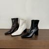 Korean version of retro niche square head thick heel short boots for women 2025 autumn and winter new thin boots fashion boots for women