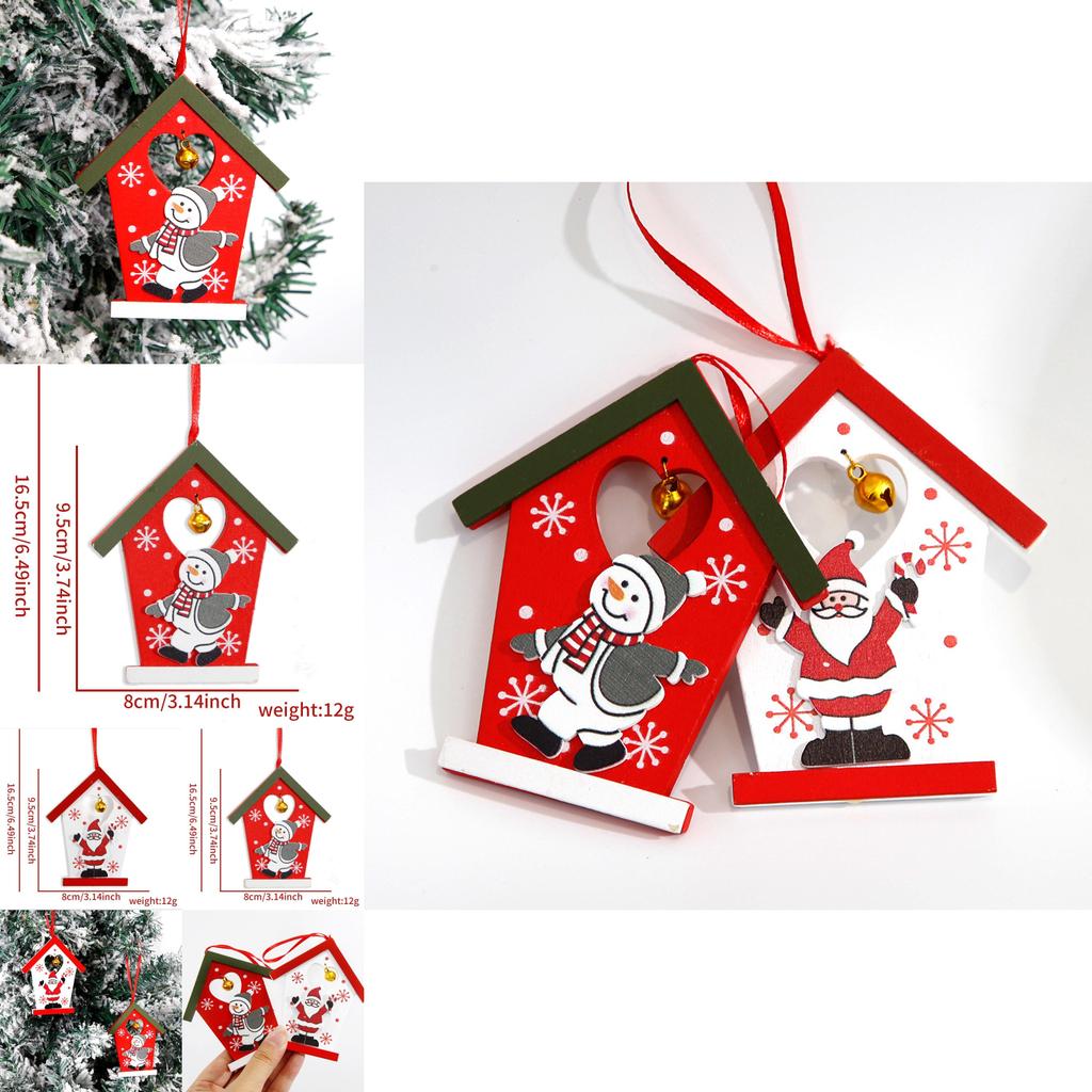 Adorable European And American Style Wooden Christmas Cottage Hangings With Santa And Snowman Designs
