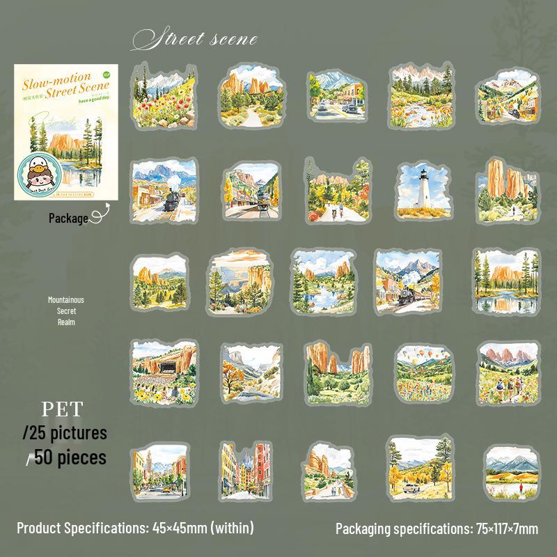 Beautiful Day Street Scene Mini Sticker Pack - 6 Scenic Styles