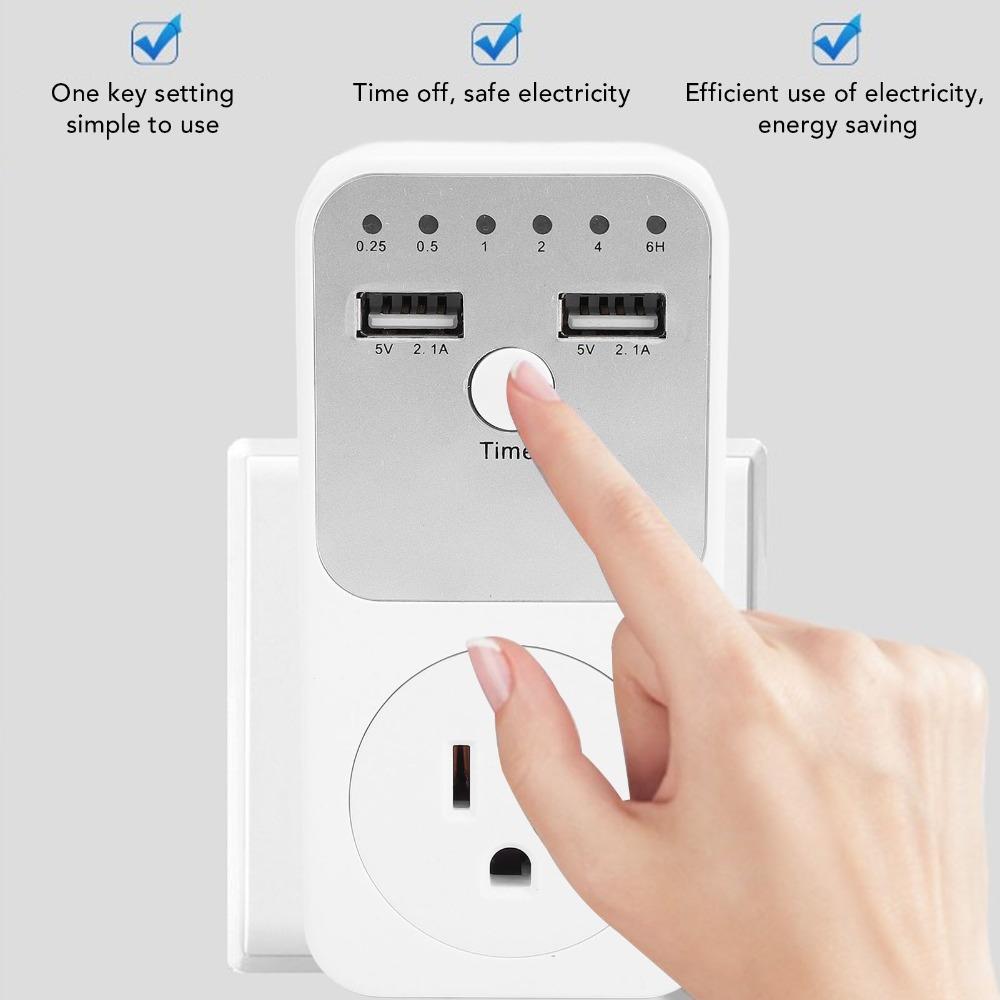 Electronic Dual USB Ports Timer 6H 2 USB Ports Countdown Timer USPlug 1800W Time Controller Switch Home Appliances