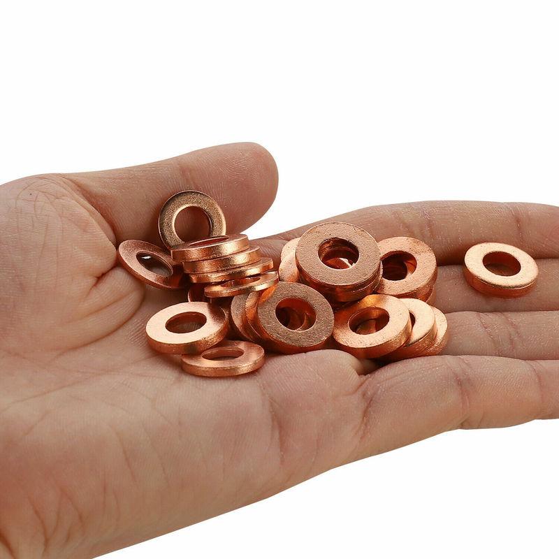 200pcs Copper Diesel Injector Ports Washers Fuel Set Seal Rings Assortment Set Engines Automotive Fuel Injector Fittings
