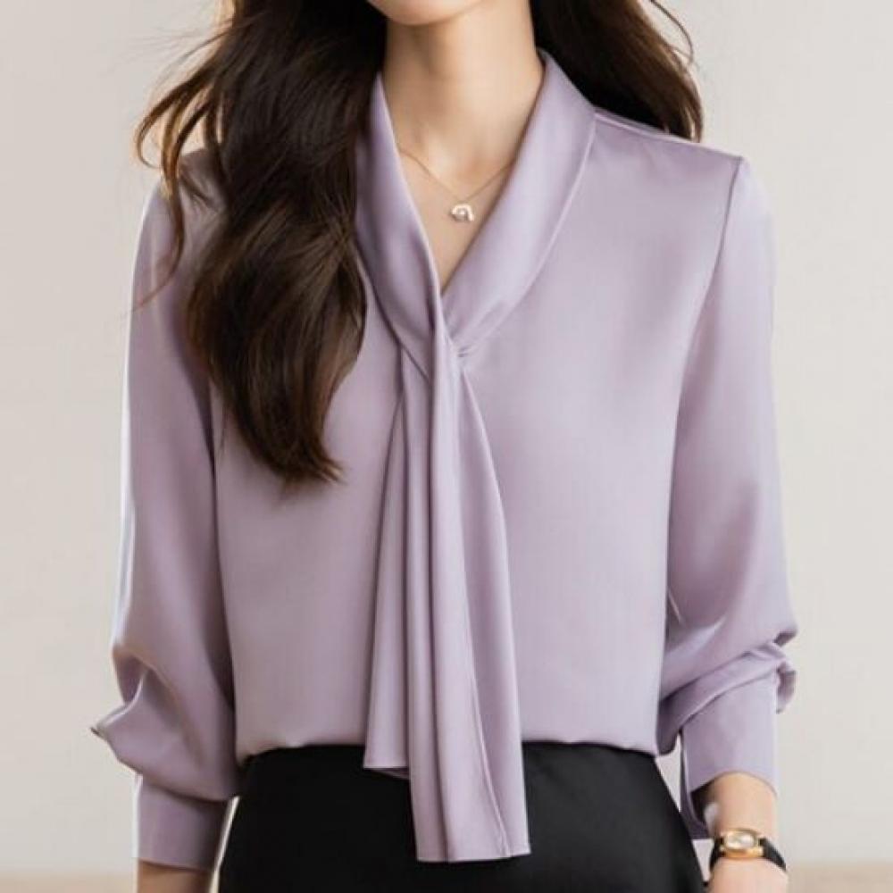 NaVaVa V Neck Scarf Neck Long sleeVe Blouse Nb2921
