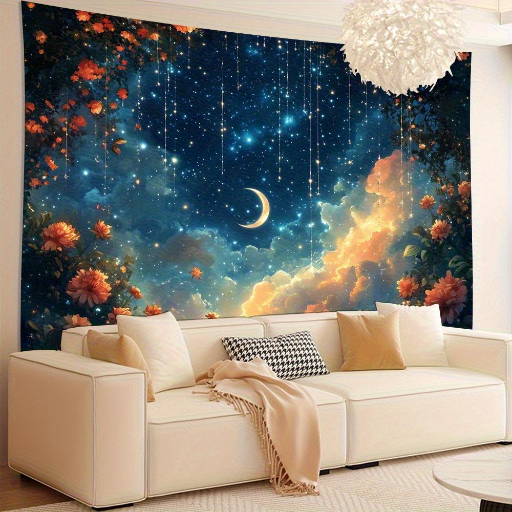 QD_VIVIOS Tapestry - Forest Moon Wall Hanging Horizontal Pine Trees and Moon Phases