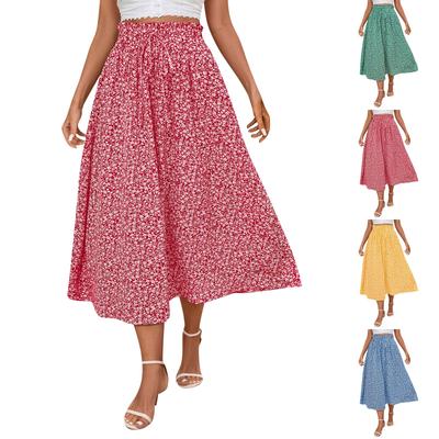 Women's Floral Skirt Drop Casual Fake Drawstring Loose Pocket Skirt