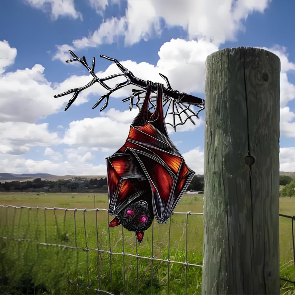2D Metal Bat Garden Decoration Hanging Tree Ornament Halloween Outdoor Yard Art Metal Sculpture for Seasonal Display